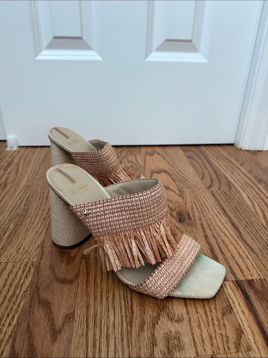 Sam Edelman Shoes - Sam Edelman Rose Gold Woven Fringe Block Heel Mules